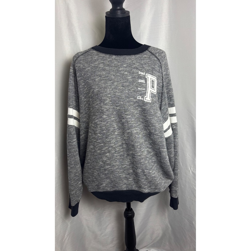PINK Victoria's Secret Sweatshirt Womens S Gray Excellent Varsity Pockets Y2K